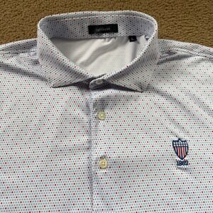 Turtleson Golf Polo Men's Large White Red Blue Polka Dot Athletic Preformance